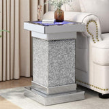 U-Can 11.8'' Silver Square Mirrored End Table LED lights, Modern Side Table N724P179242S