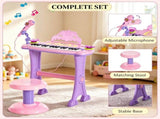 Pink 32-Key Kids Toy Piano Princess Style with Stool, MP3, Record, Flashing Lights & Microphone 66068426