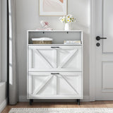 Farmhouse Shoe Storage Cabinet with Barn Door Design, Shoe Organizer with 2 Flip Drawers, GL-W2557P181707