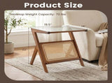 Boho End Table, 2-Tier Side Table with Tempered Glass Top & Rattan Basket, Natural Wicker 50518151