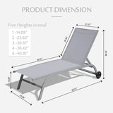 Chaise Lounge Outdoor Set of 2, Lounge Chairs for Outside with Wheels, Outdoor Lounge Chairs with 5 W1859109844