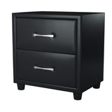 ZNTS Contemporary Durable Black Faux Leather Covering 1pc Nightstand of Drawers Silver Tone Bar Pulls B01153387