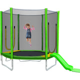 ZNTS 7FT Trampoline for Kids with Safety Enclosure Net, Slide and Ladder, Easy Assembly Round Outdoor 58410143