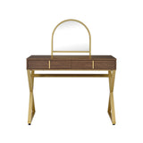 Coleen Walnut & Gold Finish Vanity Desk W/Mirror & Jewelry Tray B2726P315741