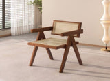 Modern Mid Century Dining Chair, Rattan Accent Chair with Armrest, Comfy Wood Armchair for Bedroom 41300800