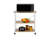 3-Tier Microwave Oven Rack with 10 Hooks 4 Wheels and X-Shaped Reinforcement on the Back Melamine 15317811