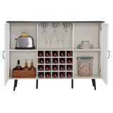 White Faux Rattan Barn Door Wine Cabinet with Wine Rack and Wine Glass Rack, Double Door Design with W2702P183969