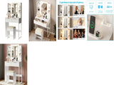 White particleboard with a melamine finish, 2 drawers, 4 shelves, a dressing table set with 10 05199813