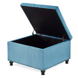 Large square storage ottoman with wooden legs, Upholstered button tufted coffee table with nail W2186P164303