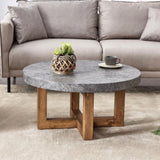 ZNTS Modern Gray Texture MDF Round Coffee Table - 31.4