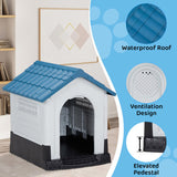 33 inch Large Plastic Dog House, Indoor Outdoor Doghouse Pet House with Air Vents and Elevated 55267204