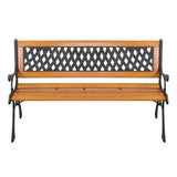 ZNTS 49" Garden Bench Patio Porch Chair Deck Hardwood Cast Iron Love Seat Weave Style Back 41635196