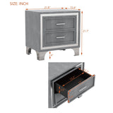 2-Drawer Nightstand with Metal Legs for Bedroom, Mid Century Nightstand Fully Assembled Except Legs N733P183659E