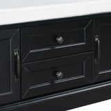 Storage Bench with 2 Drawers and 2 Cabinets, Shoe Bench with Removable Cushion for Living Room, 52471490