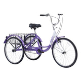 ZNTS Adult Tricycle Trikes,3-Wheel Bikes,24 Inch Wheels Cruiser Bicycles with Large Shopping Basket for W101952729