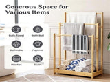Solid Bamboo Freestanding Towel Rack with 3 Staggered Hanging Bars & Slatted Bottom Storage Shelf, 85528828