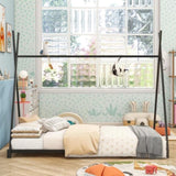 Metal Twin Size House Platform Bed with Triangle Structure, Black WF307193AAB