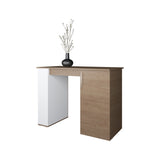 Vernon Kitchen Island with 1 Door and Open Storage, White and Natural Oak B128P287523