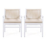 Outdoor Dining Chairs Set of 2, Acacia Wood Patio Armchair with Rope Design Back and Water Repellent N779P224995W