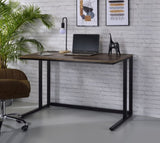 ZNTS Walnut and Black Writing Desk with USB Port B062P209215