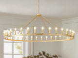 63.8 INCH 36-Light Extra Large Wagon Wheel Chandelier, Gold Farmhouse Round Wheel Chandelier Light W5008P543830
