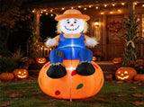 4 FT Inflatable Scarecrow Sitting on Pumpkin with LED Lights, Waterproof Polyester Fall Harvest 80338498