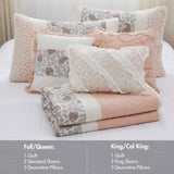 6 Piece Cotton Percale Quilt Set with Throw Pillows Blush King/Cal King B035129024