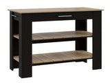 Kitchen Island 37" H, Two Open Storage Shelves, One Drawer, Four Legs,Towel Hanger, Black / Light B097132959