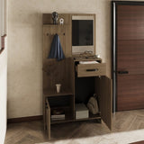 Parker 75" Tall Mirrored Tree Hall with Hangers, Three Shelves, Two Cabinets, One Drawer, Entry way, B070P264147