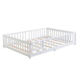 Queen Size Floor Bed with Door,Solid Wood Platform Bed Frame with Fence,Suitable for children,Pine W495123244