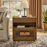 Mid Century Modern Nightstand Charging Station & Outlet Hole & 2 Drawers, Farmhouse End Table W1801P303392