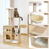 ZNTS Modern Luxury Cat Tree Wooden Multi-Level Cat Tower Cat Sky Castle With 2 Cozy Condos, Cozy Perch, 30428958