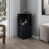 Black Corner Bar Cabinet with Bottle Rack and Open Shelf B062P290257