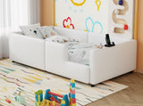 Twin Size Upholstered Platform Bed with Guardrail and Charging Station, White N709P186347K
