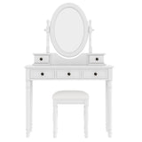 Vanity Desk with Adjustable Angle Mirror, Vintage Vanity Makeup Table and Cushioned Stool Set with N733P305139K