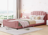 Twin Size Upholstered Daybed with Classic Stripe Shaped Headboard, Pink WF308905AAH