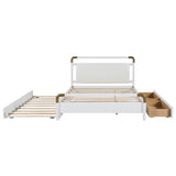 Queen Size Wooden Storage Platform Bed, with 2 Big Drawers, T-XL Size Trundle, White 32072056