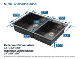 33"x22" Embedded Double Bowl Kitchen Sink, Overmount Handmade Sink in Black Unable ship 06898830