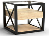 Set of 2 Modern End Table with Drawer - Nightstand for Bedroom & Living Room, Natural Wood MDF & W241P246921