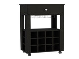39" H black bar- coffee cart, Kitchen or living room cabinet storage, with 12 bottle racks, a B097133083