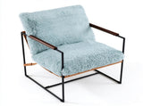 28 Inch Extra Wide Sling Accent Chair, Fully Disassembled, Rubber Wood Armrest, Metal Iron Frame, 44300841