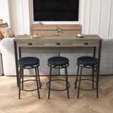 3-Drawer Long Dining Table Set with Power Outlets, Bar Kitchen Table Set with Circular PU Stools, W757134230