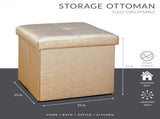 Faux Leather Folding Storage Ottoman Cube, Classic Decor, Metallic Bronze 67377705
