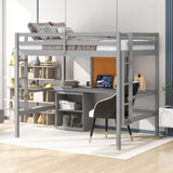 ZNTS Full size Loft Bed with Desk and Writing Board, Wooden Loft Bed with Desk & 2 Drawers Cabinet- Gray 96271078