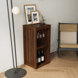 Brown walnut color modular wine bar Cabinet with Storage Shelves with Hutch for Dining Room W331P282805