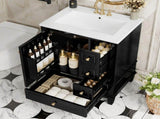 24" Bathroom Vanity with Sink and Drawers, Black Freestanding Vanity Cabinet with Ceramic Top and 74450990
