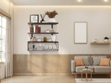2 in 1 Floating Shelves with Storage Basket, Sturdy Paulownia Wood Wall Shelves for Bathroom Living 04949736