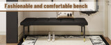 59*17 Inch Multifunctional Black Shoe Bench - Faux PU Cushion, Sturdy Metal Legs With Gold W1512P355084