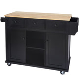 ZNTS Kitchen Cart with Rubber wood Drop-Leaf Countertop ,Cabinet door internal storage racks,Kitchen 10459641