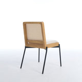 Mid-Century Dining Chairs Set of 2, Accent Linen Fabric Side Chairs with Rattan Backrest Metal Legs 30479899
